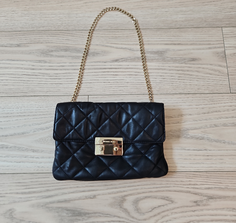 Michael Kors Black Quilted Shoulder Bag with Gold Accents